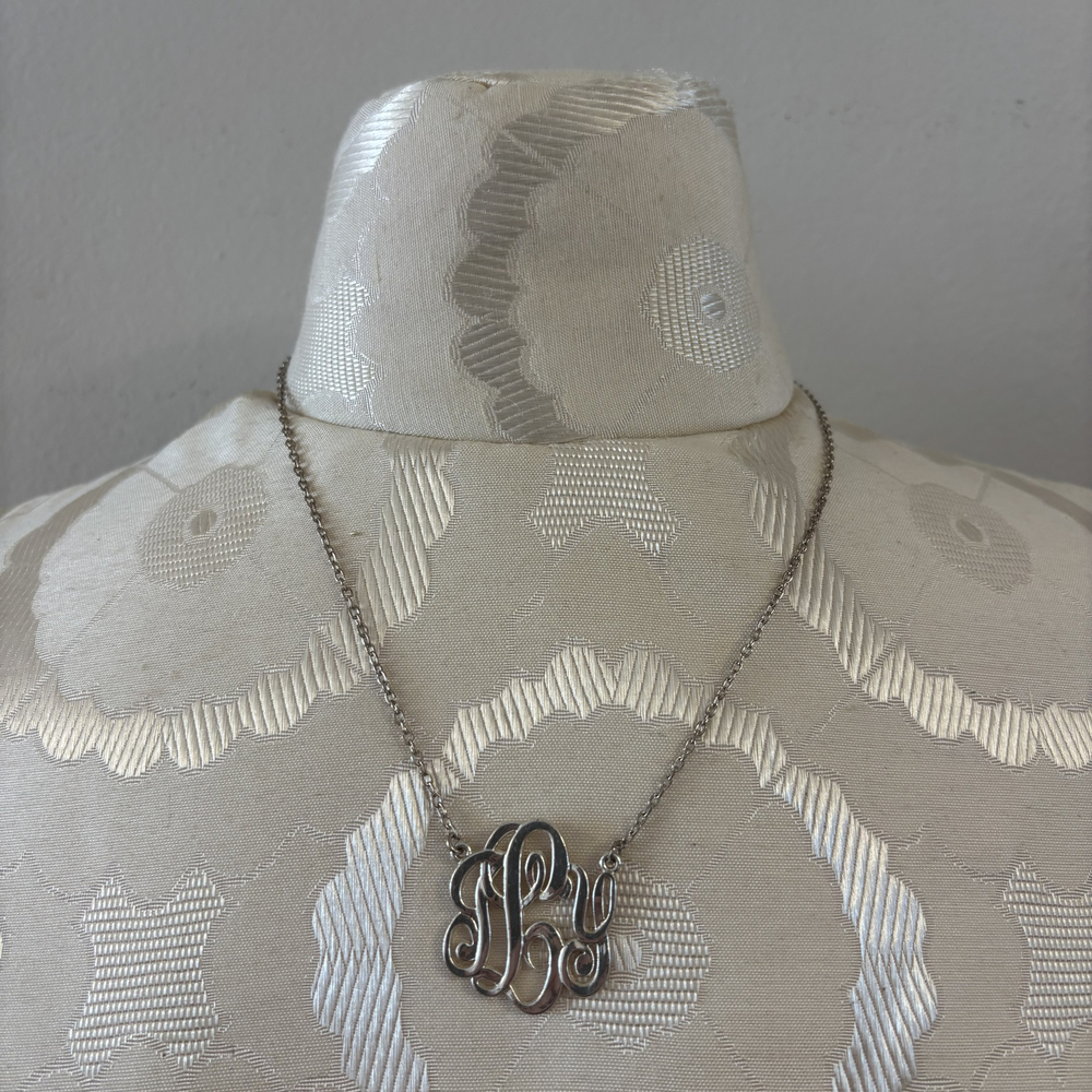 Script Monogram Pendant Necklace Silver Tone